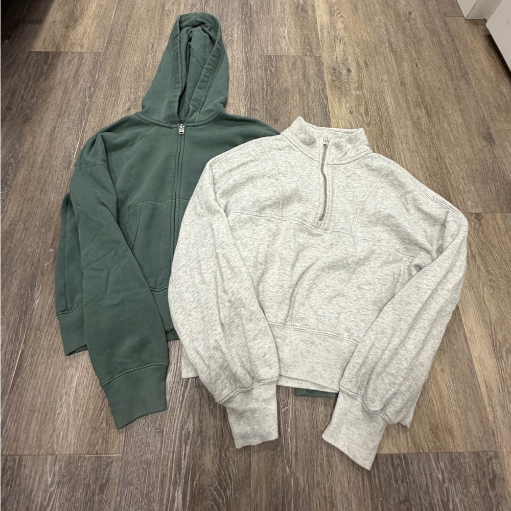 abercrombie kids Green Zip Hoodie and Light Gray Half-Zip Sweatshirt Set